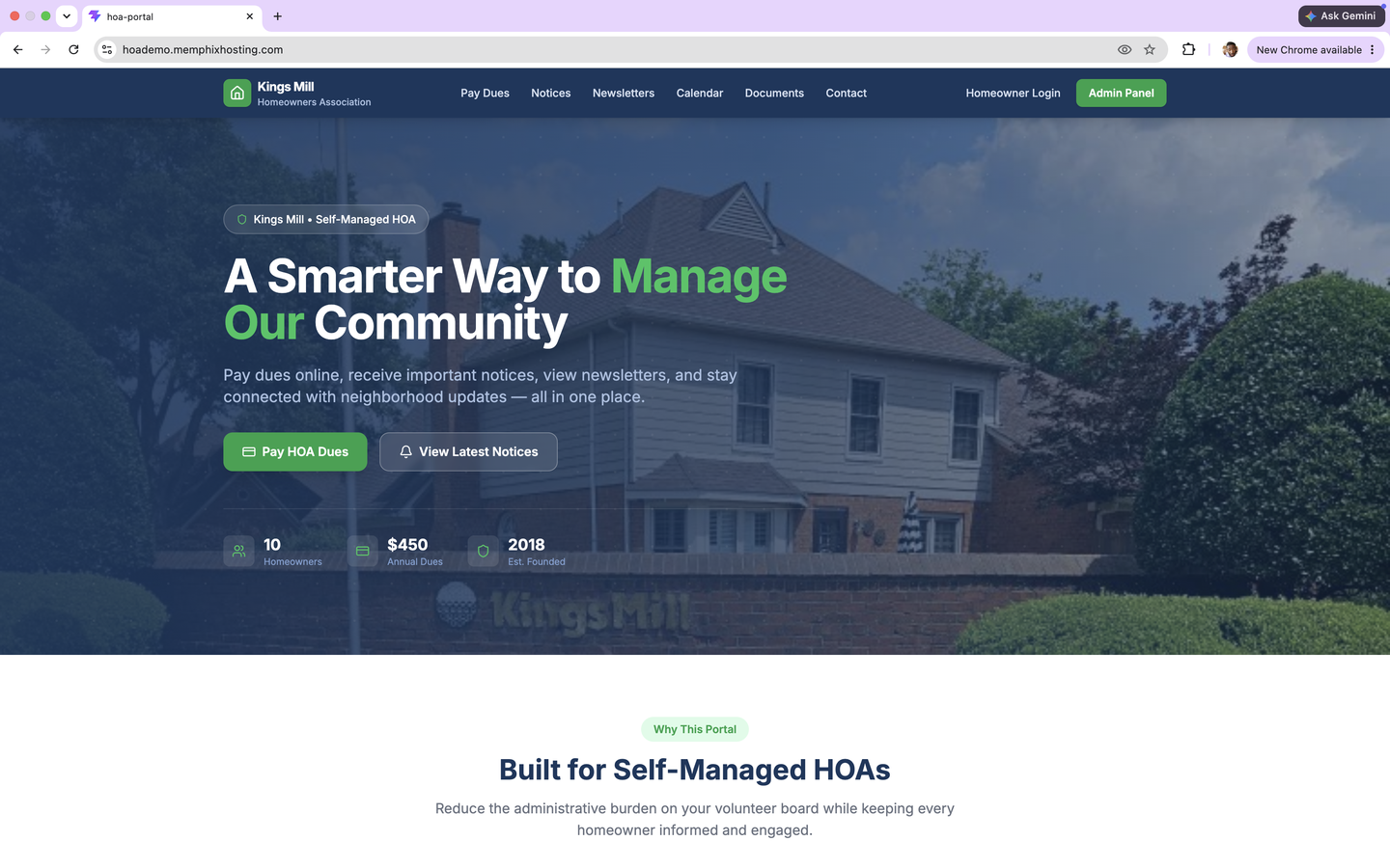 Kings Mill HOA Portal website
